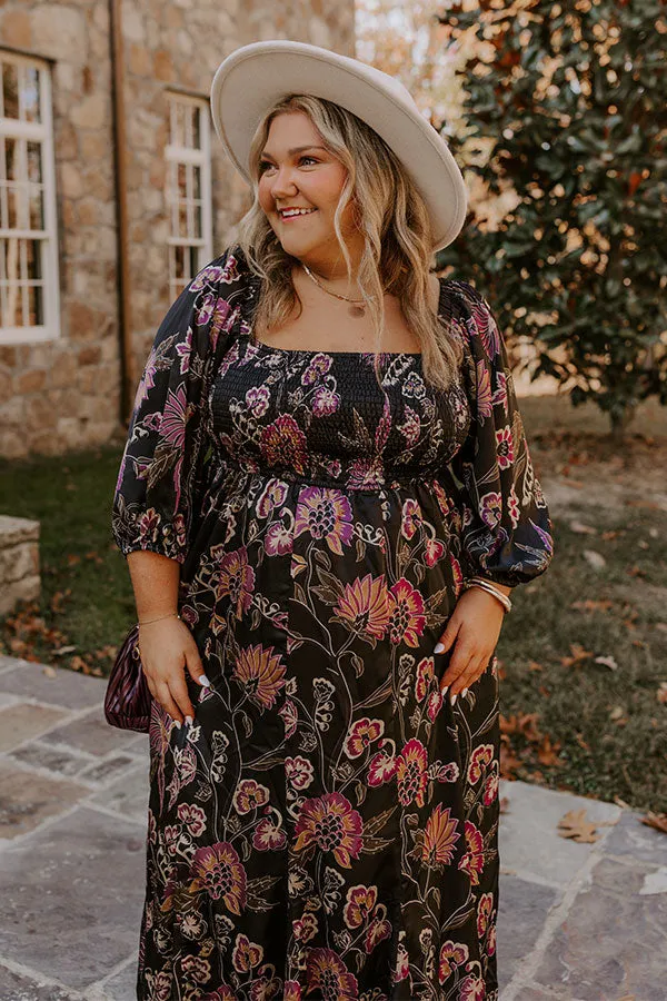 Autumn Encounters Satin Floral Maxi Dress Curves