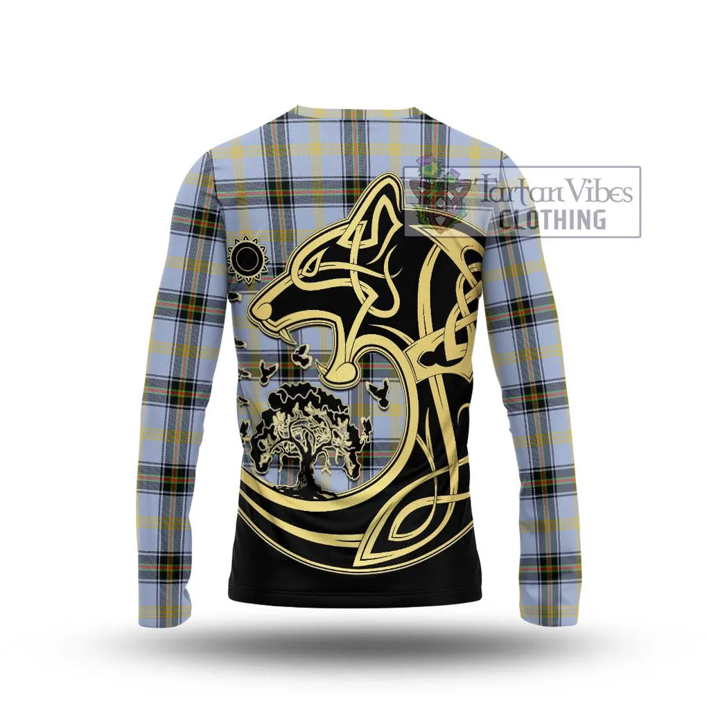 Bell Tartan Long Sleeve T-Shirt with Family Crest Celtic Wolf Style