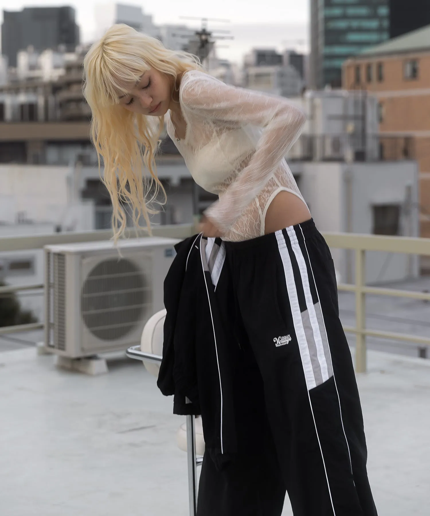 Bicolor nylon track pants