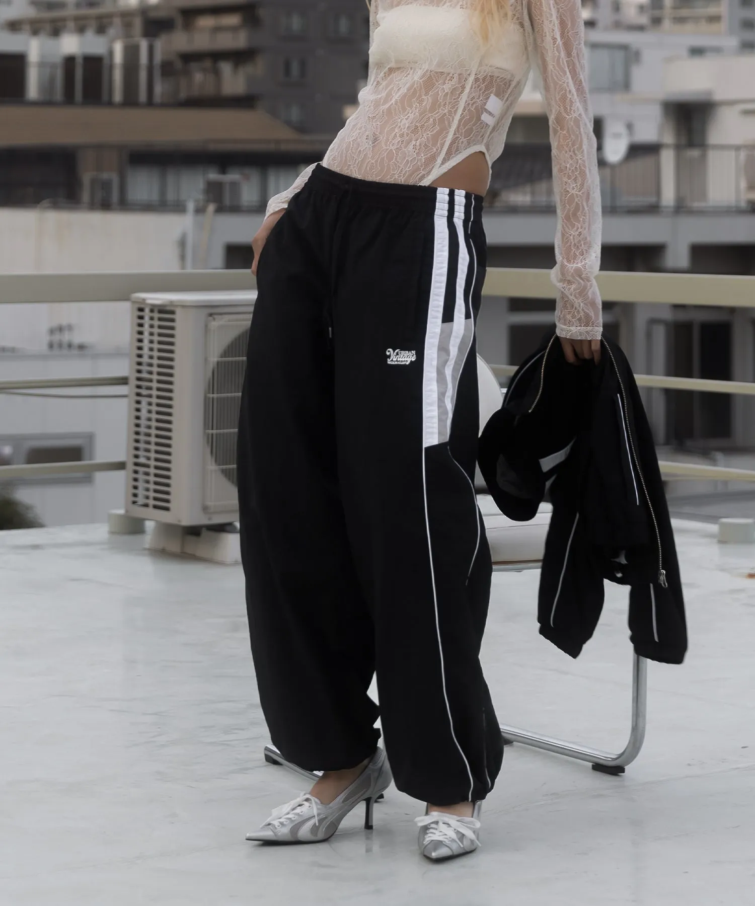 Bicolor nylon track pants