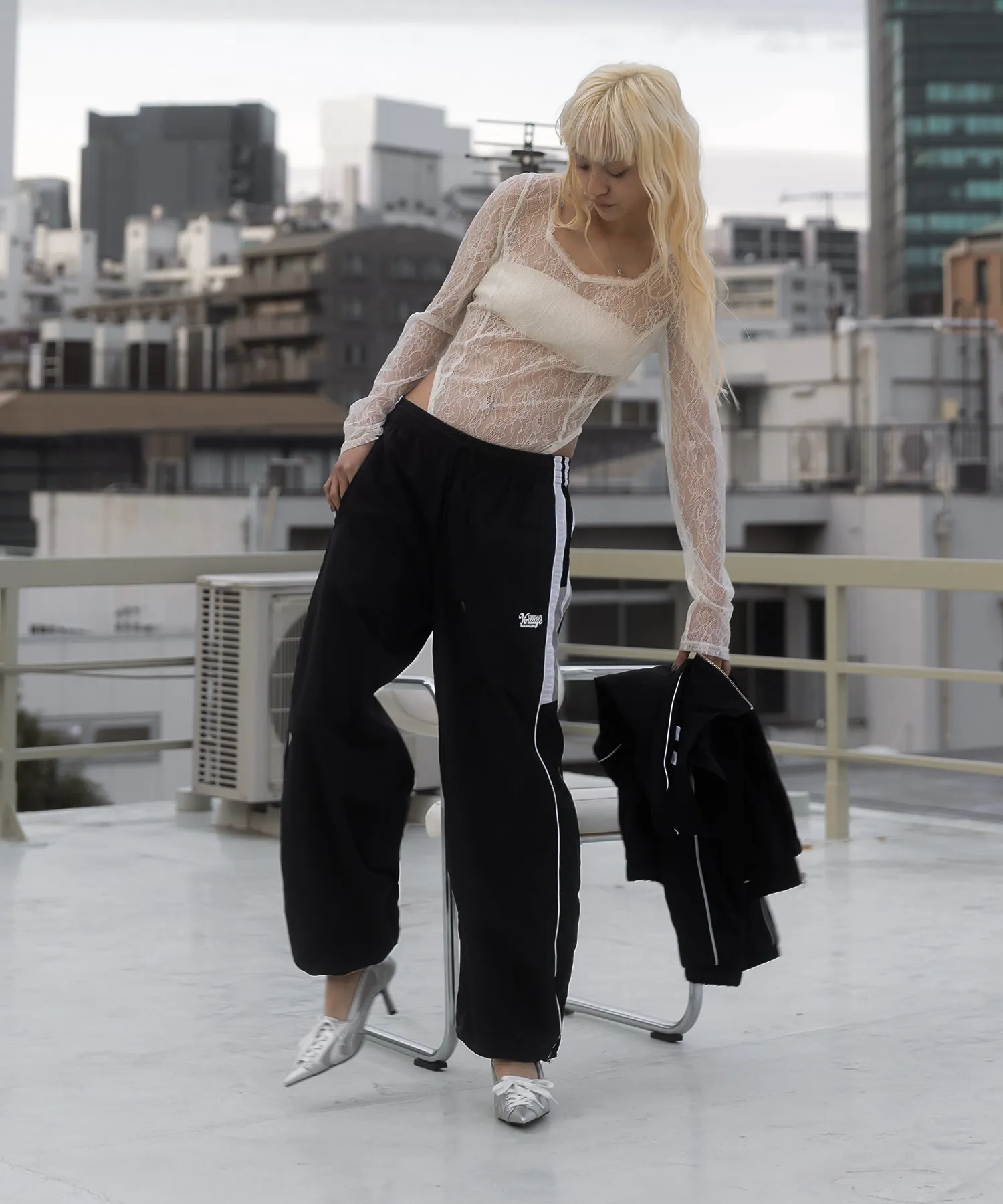 Bicolor nylon track pants