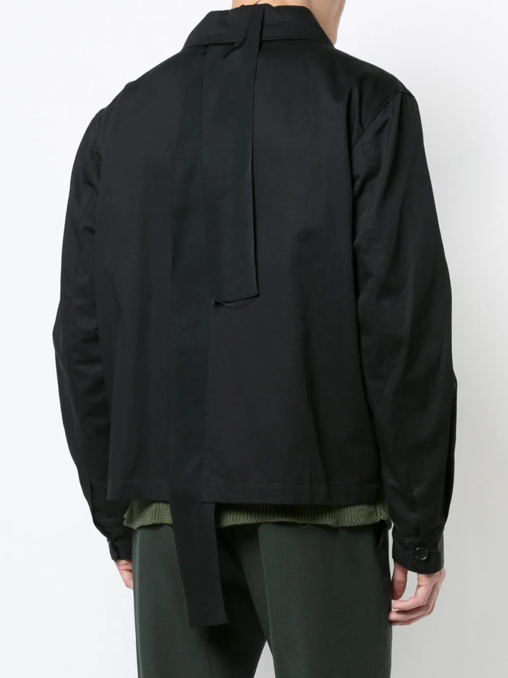 Black Cotton Linen Harrington Jacket