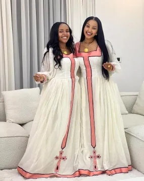Blush Blossom Modern Ethiopian Dress Simple Pink Tilet Habesha Kemis