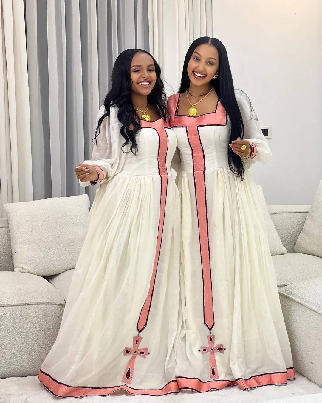 Blush Blossom Modern Ethiopian Dress Simple Pink Tilet Habesha Kemis