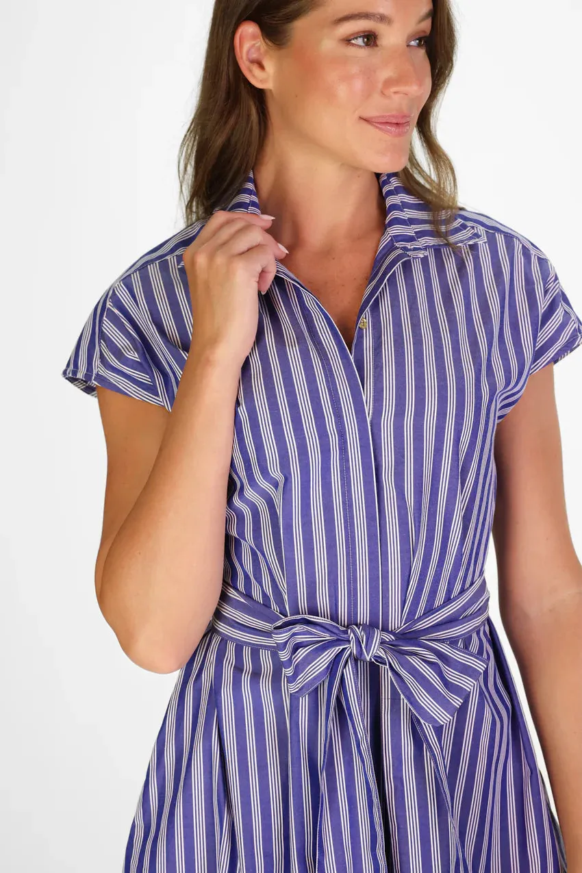 BUTTON DOWN DRESS WITH QUAD STRIPE