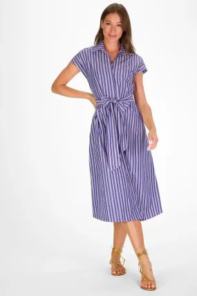 BUTTON DOWN DRESS WITH QUAD STRIPE