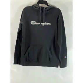 CHAMPION Men's Black Script Logo Patch Regular-Fit Pullover Hoodie SZ M