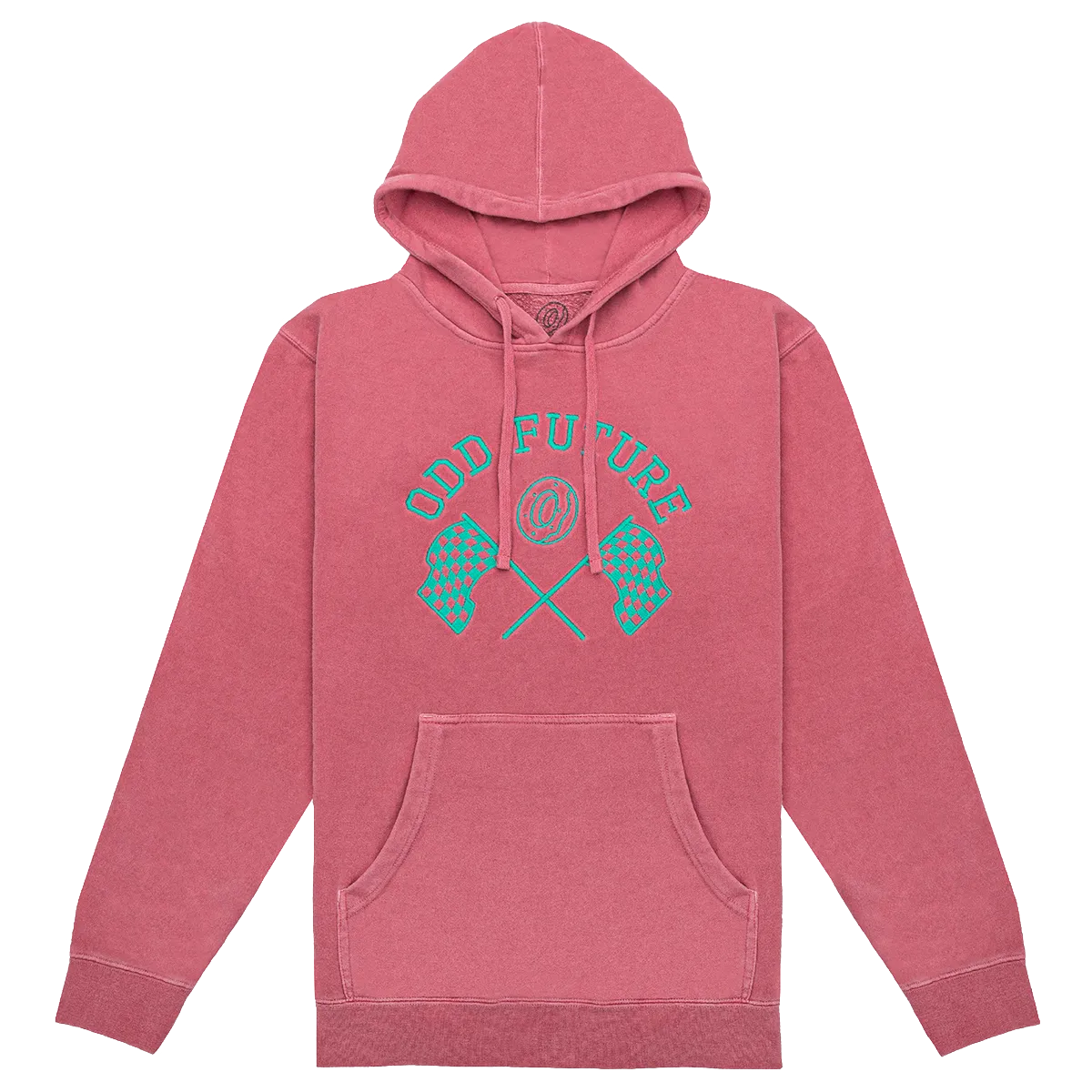 Checkered Flag Embroidered Pullover Hoodie - Pink