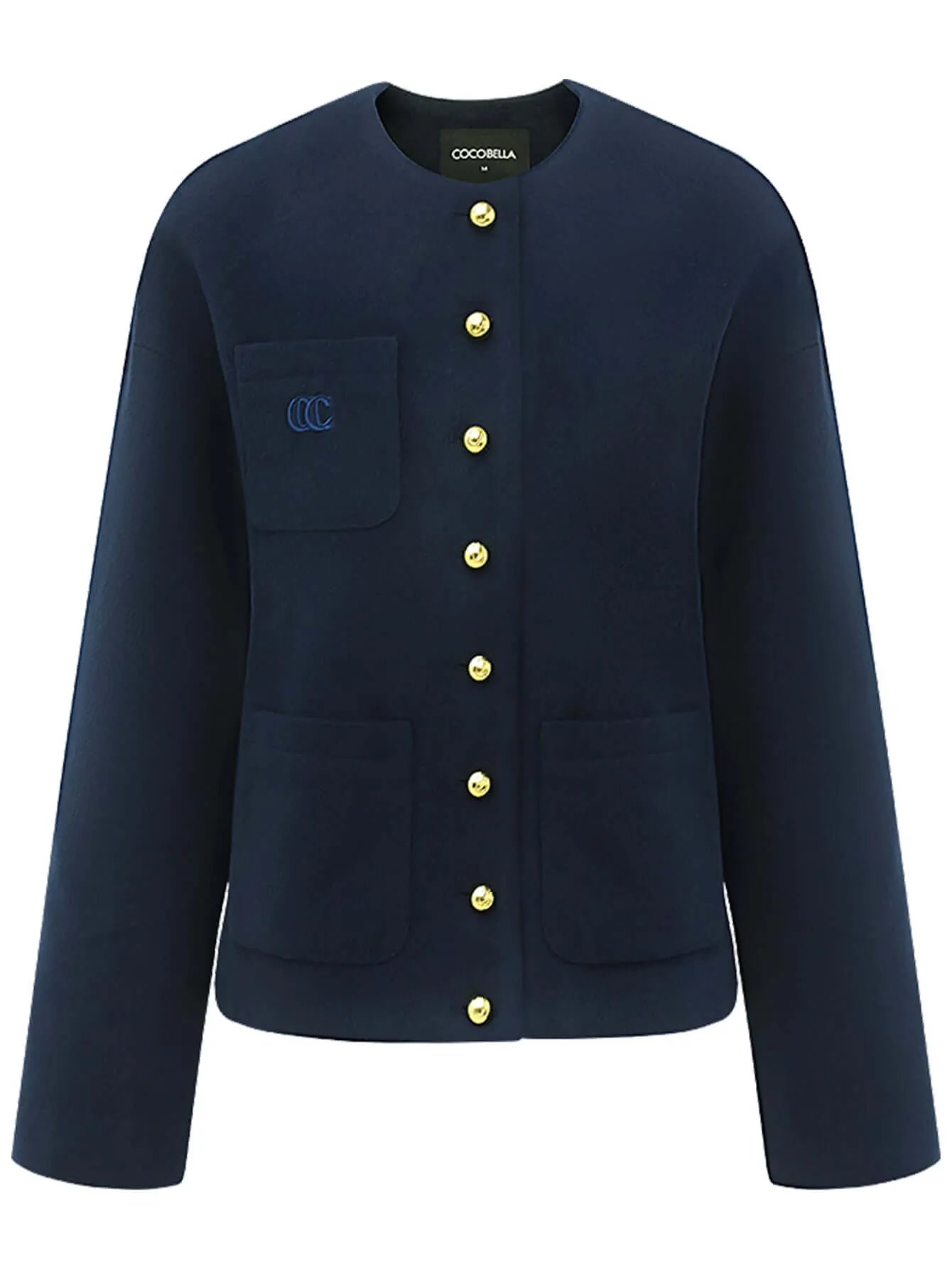 Classic Collarless Navy Woolen Jacket