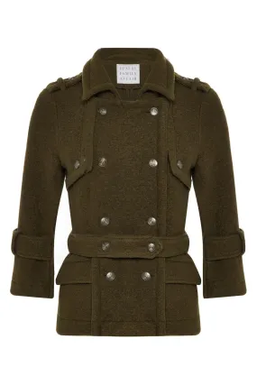 CLAUDIA Khaki Boiled Wool Belted Military Gilet