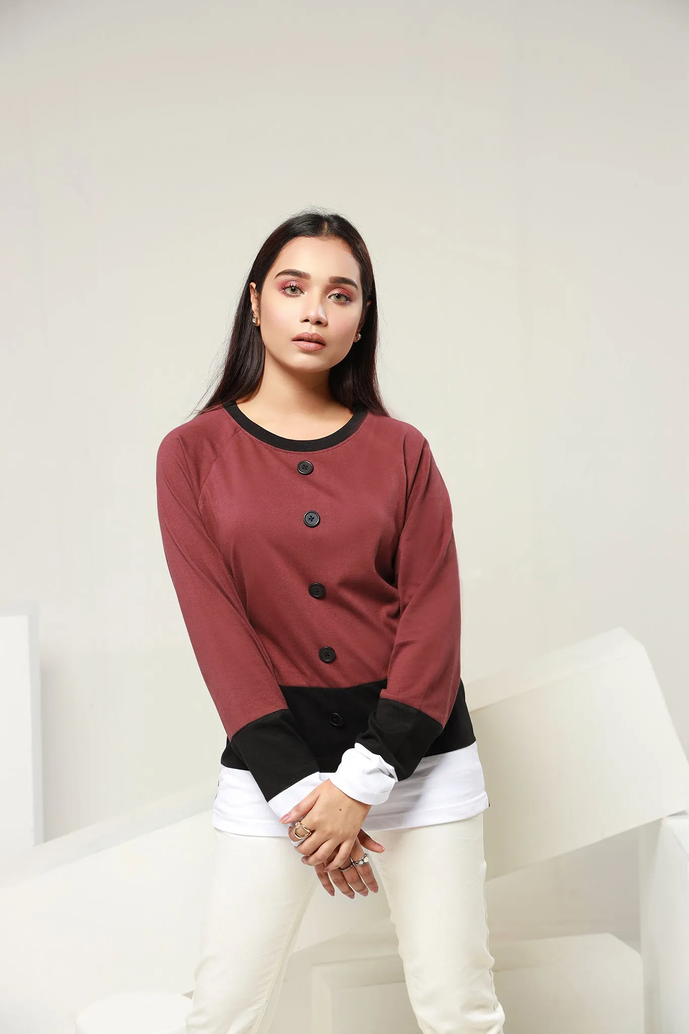 Cut & Sew Long T-Shirt (Plus Size) - P21- WT0015P