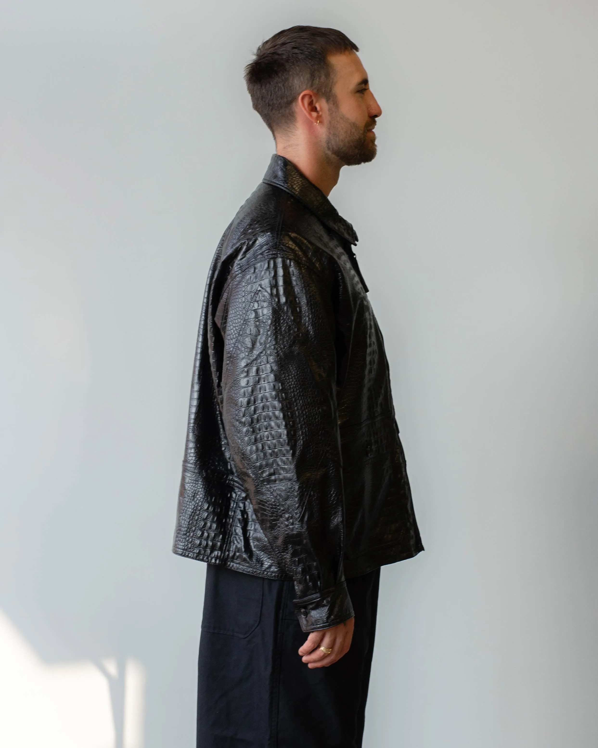 Engineered Garments G8 Jacket Black Alligator Embossed Fake Leather