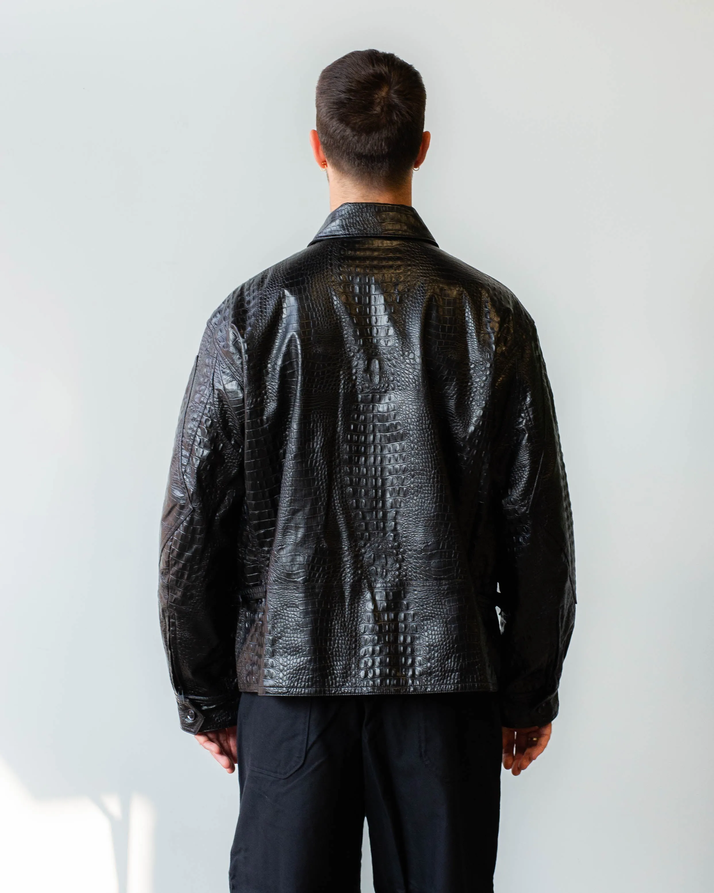 Engineered Garments G8 Jacket Black Alligator Embossed Fake Leather