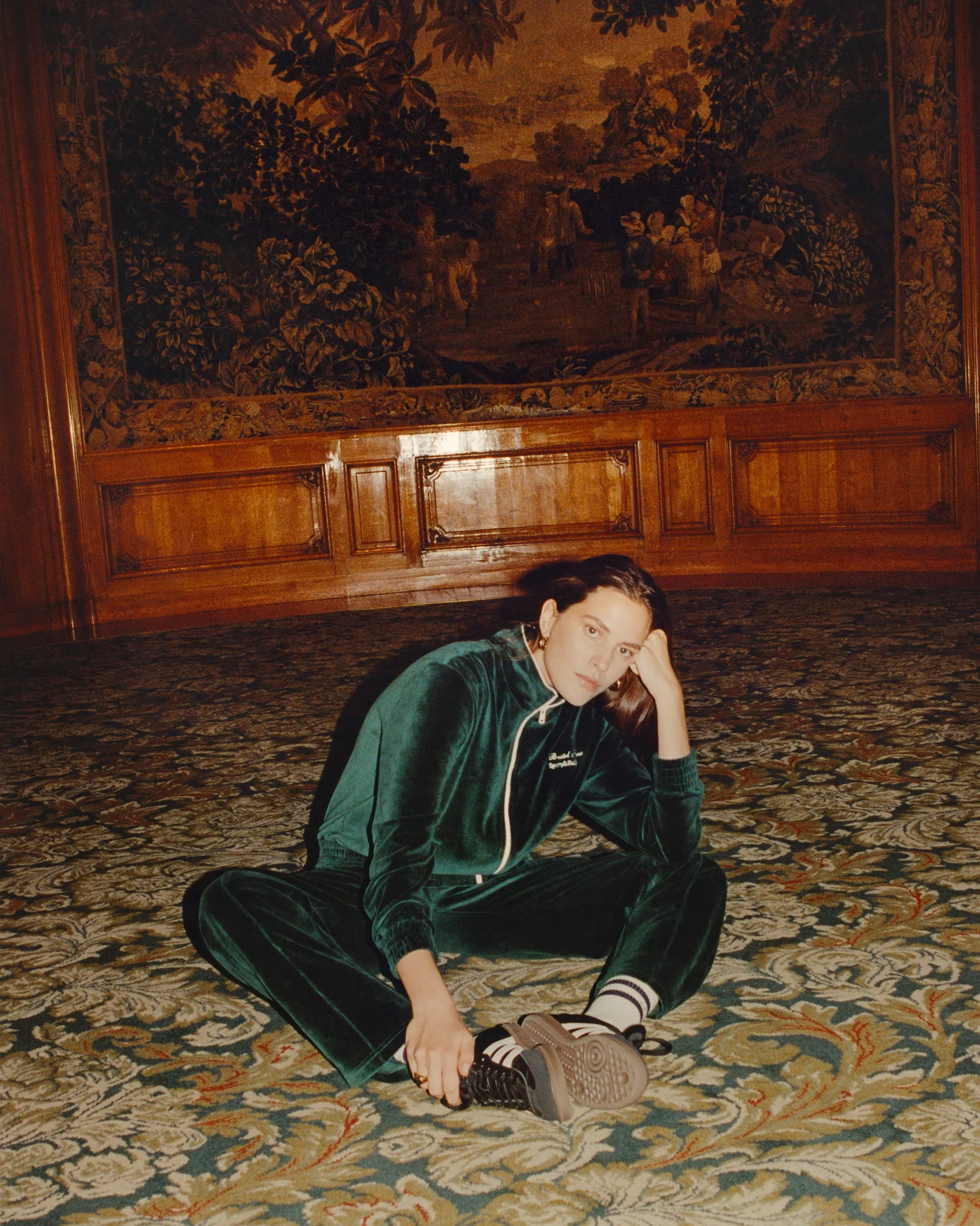 Faubourg Velour Track Jacket - Forest Green/Cream