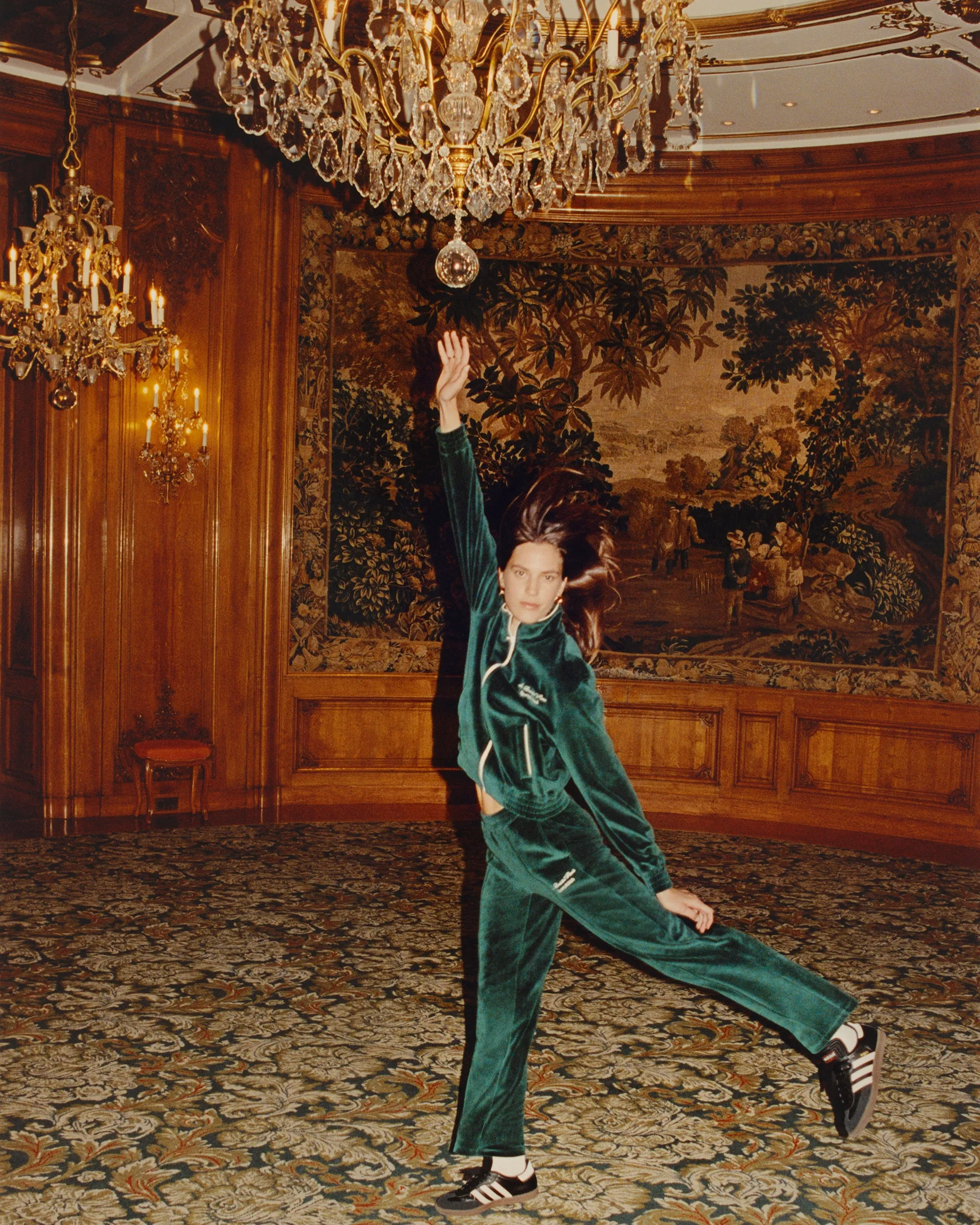 Faubourg Velour Track Jacket - Forest Green/Cream