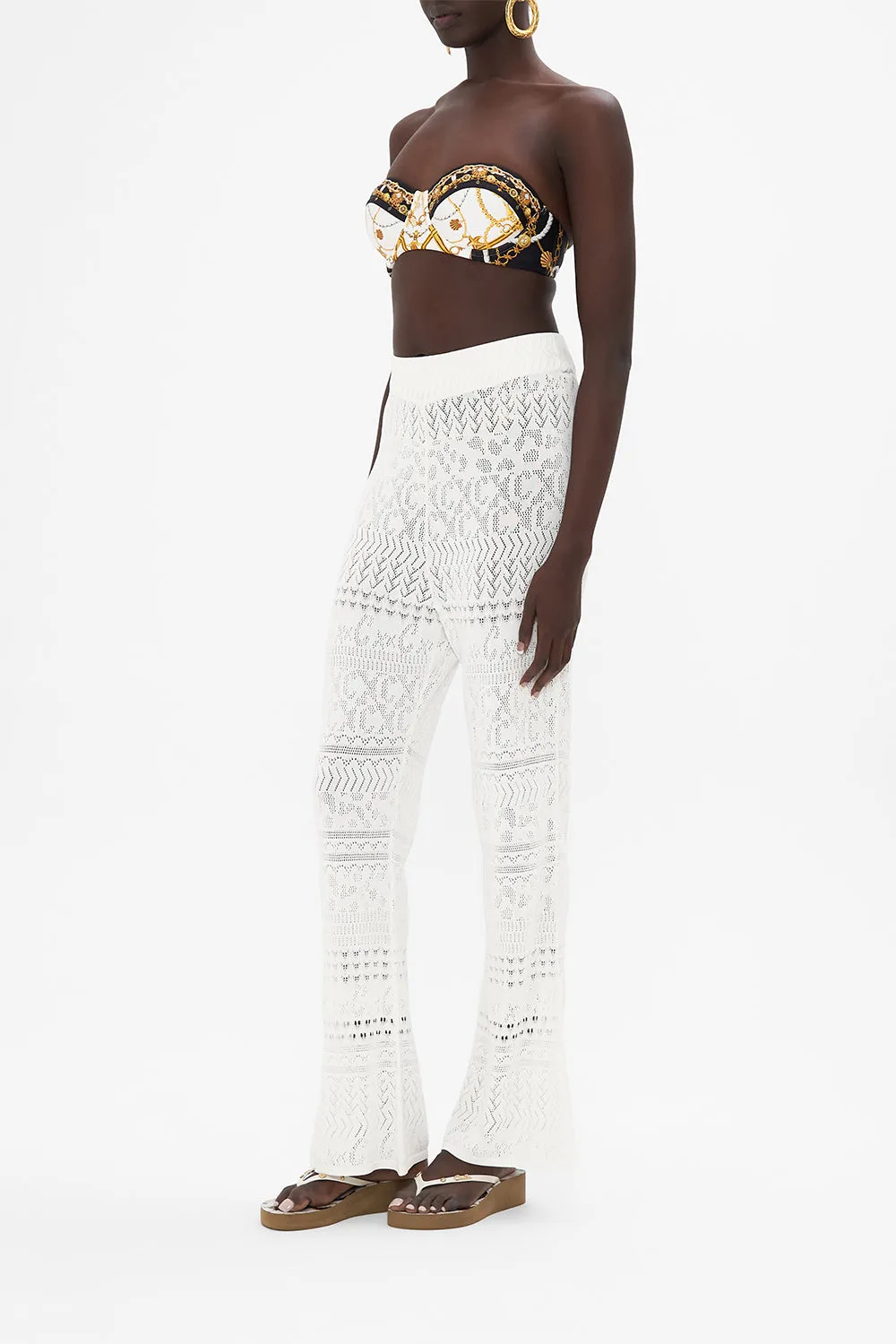 FLARED POINTELLE KNIT PANT SEA CHARM