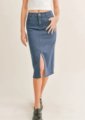 Jessica Denim Midi Skirt, Washed Indigo