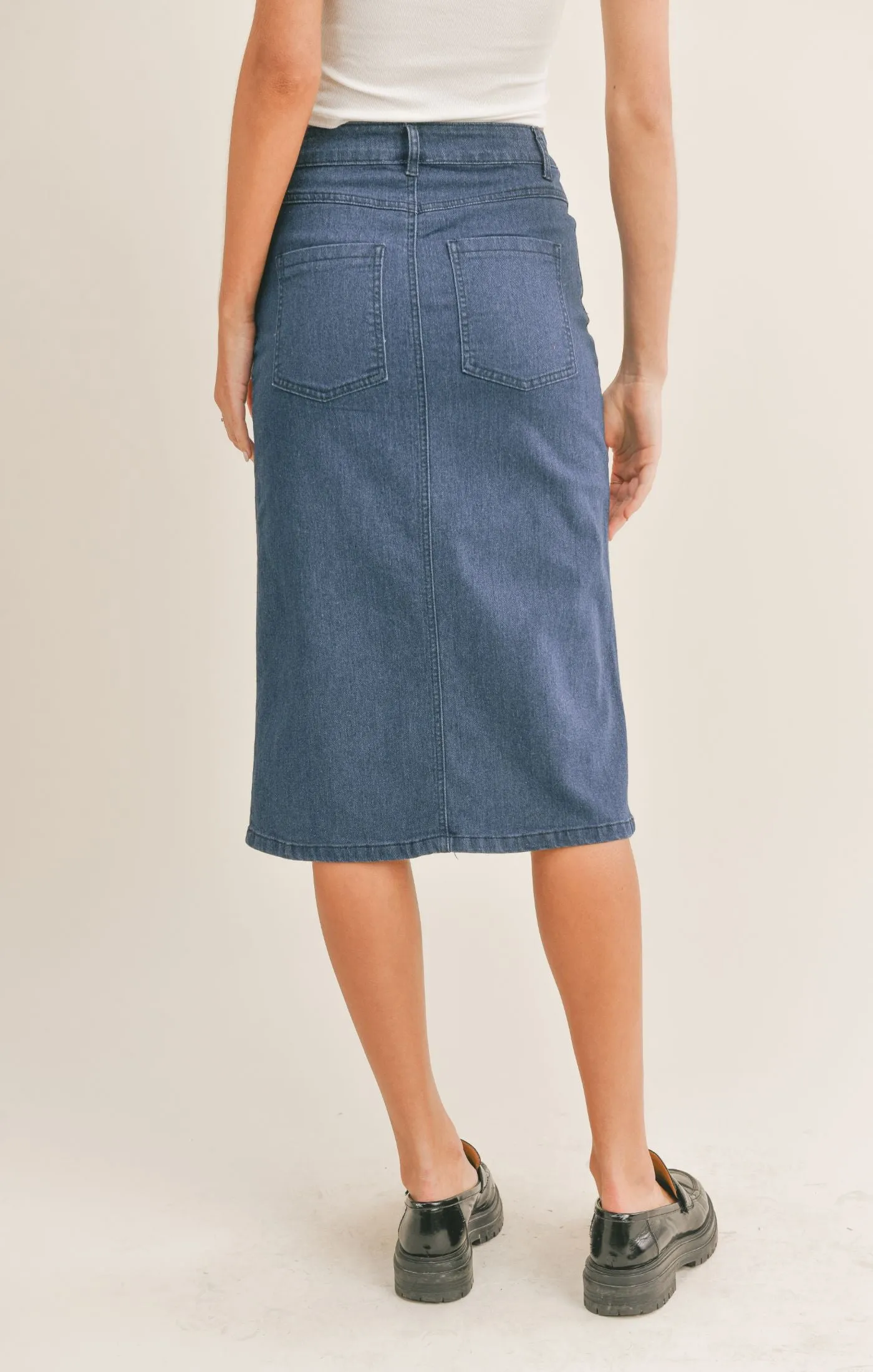 Jessica Denim Midi Skirt, Washed Indigo