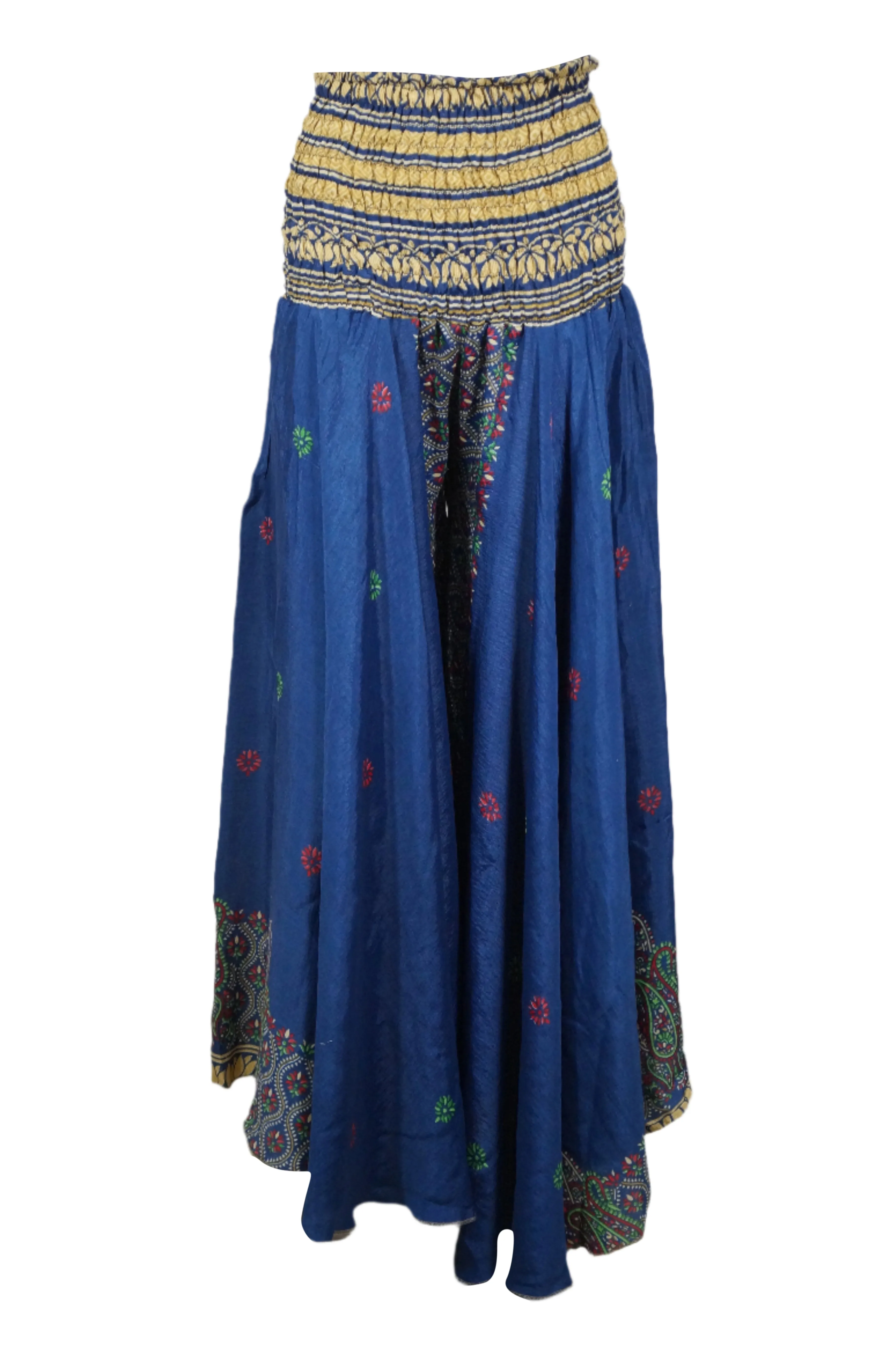 Lapis Blue Boho Wide-Leg Pants – Handmade Flowy Flared Palazzo SM