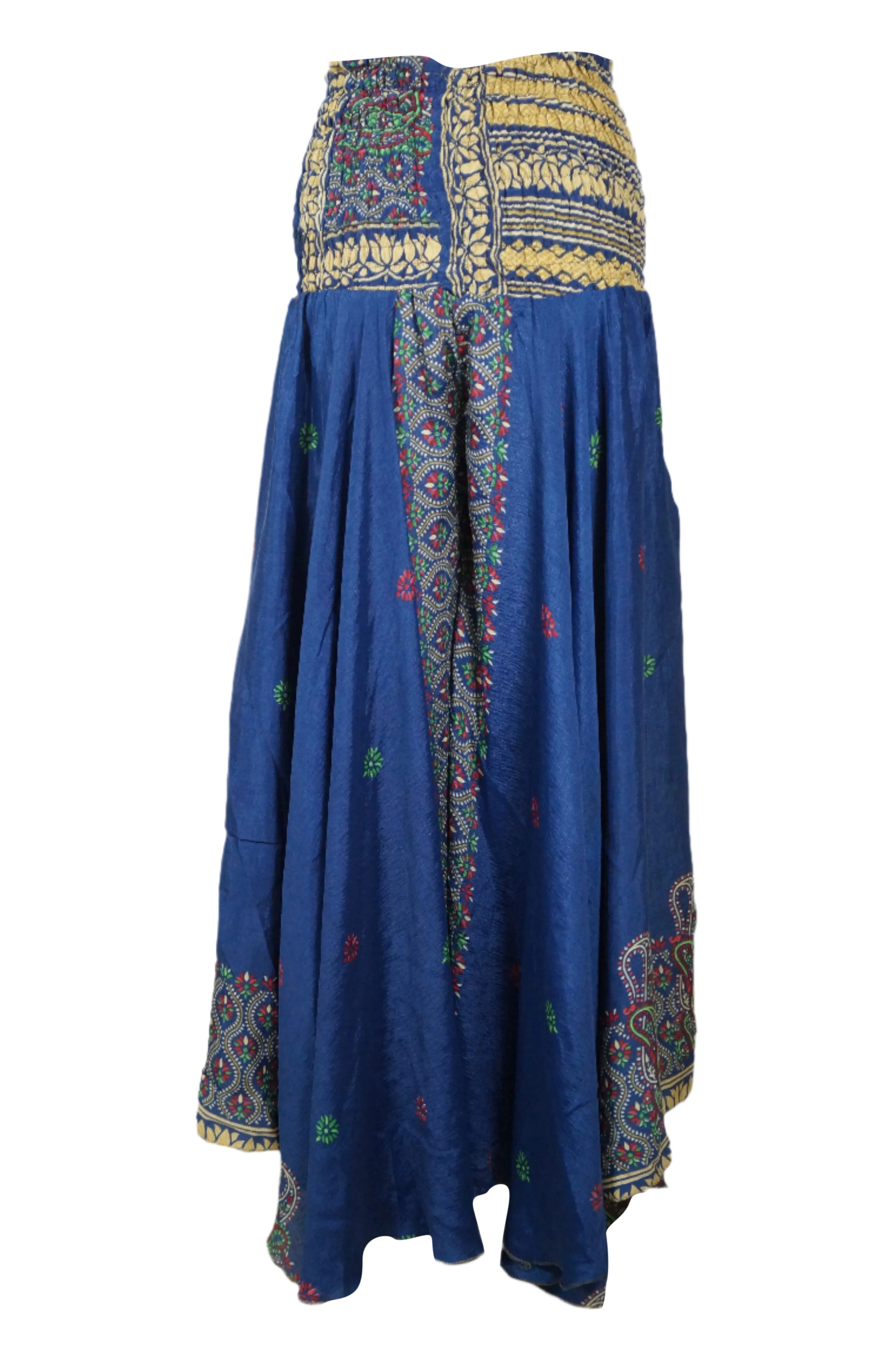 Lapis Blue Boho Wide-Leg Pants – Handmade Flowy Flared Palazzo SM