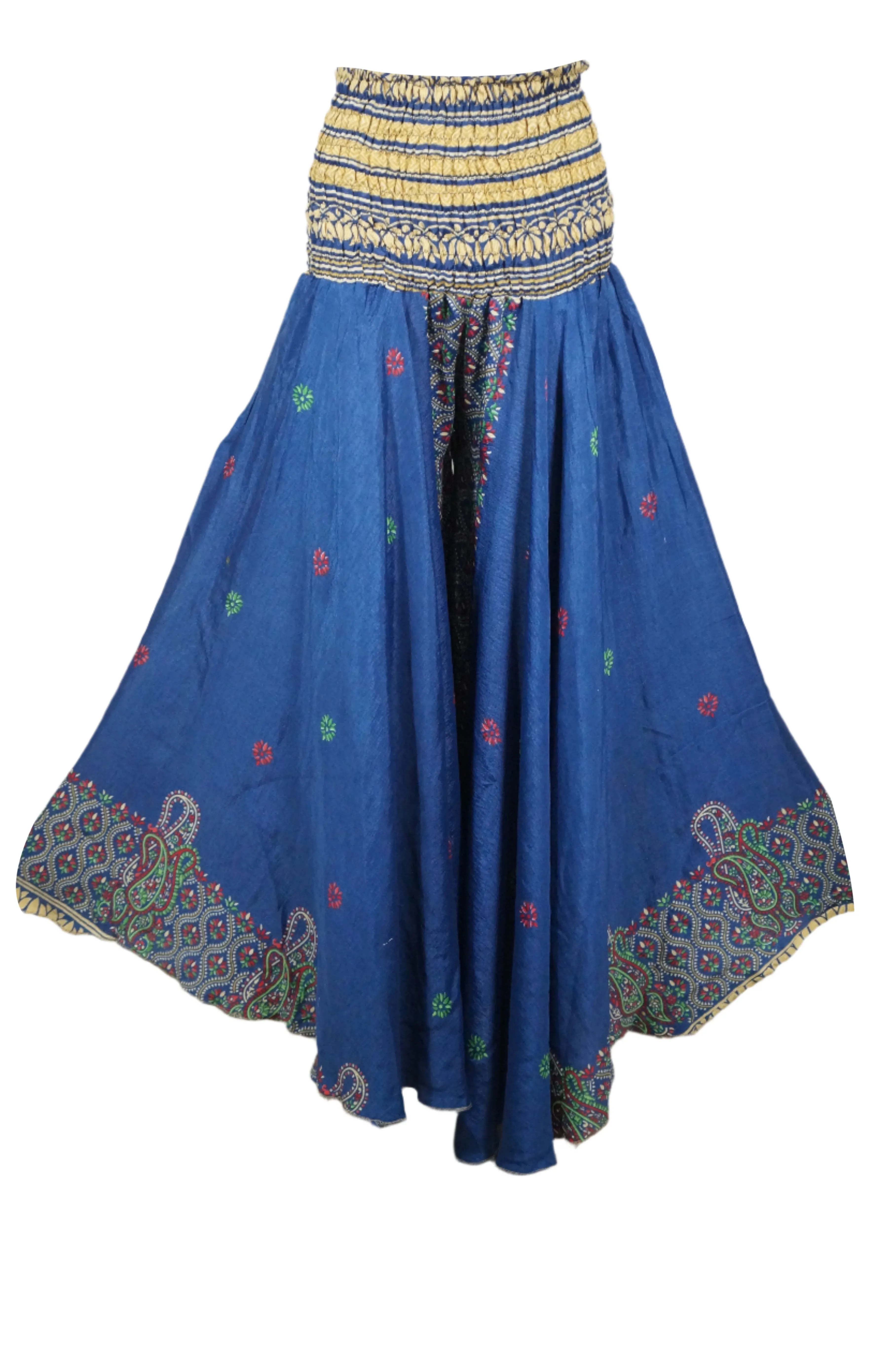 Lapis Blue Boho Wide-Leg Pants – Handmade Flowy Flared Palazzo SM