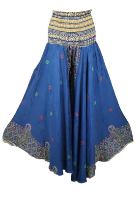 Lapis Blue Boho Wide-Leg Pants – Handmade Flowy Flared Palazzo SM