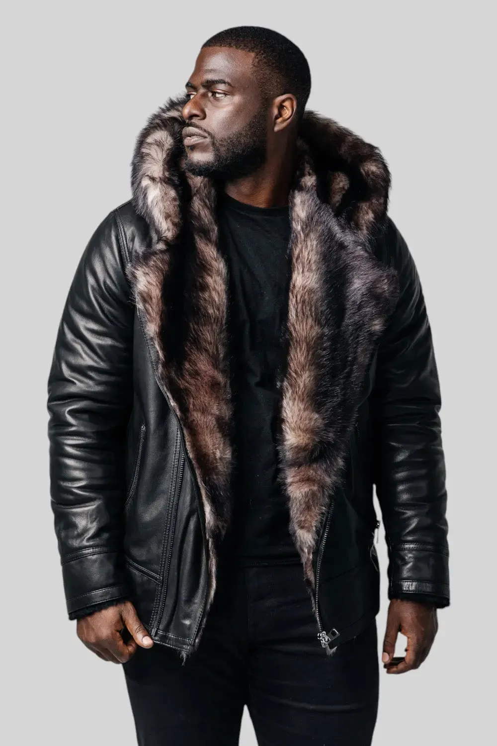 Laurent Hooded Shearing Leather Jacket