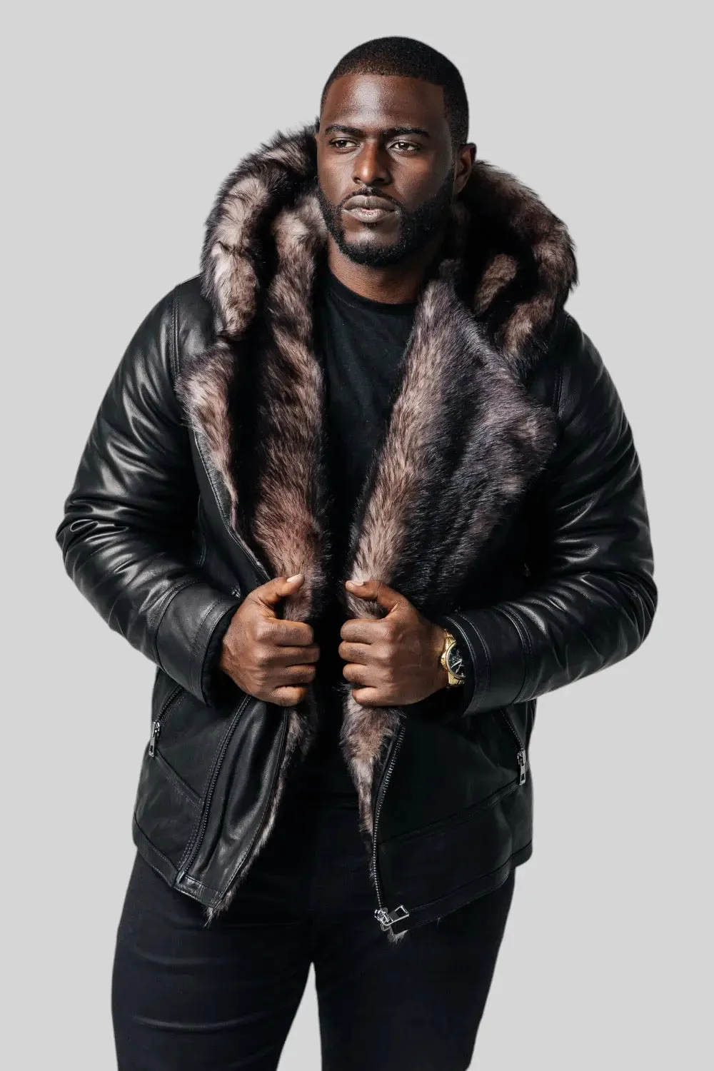 Laurent Hooded Shearing Leather Jacket