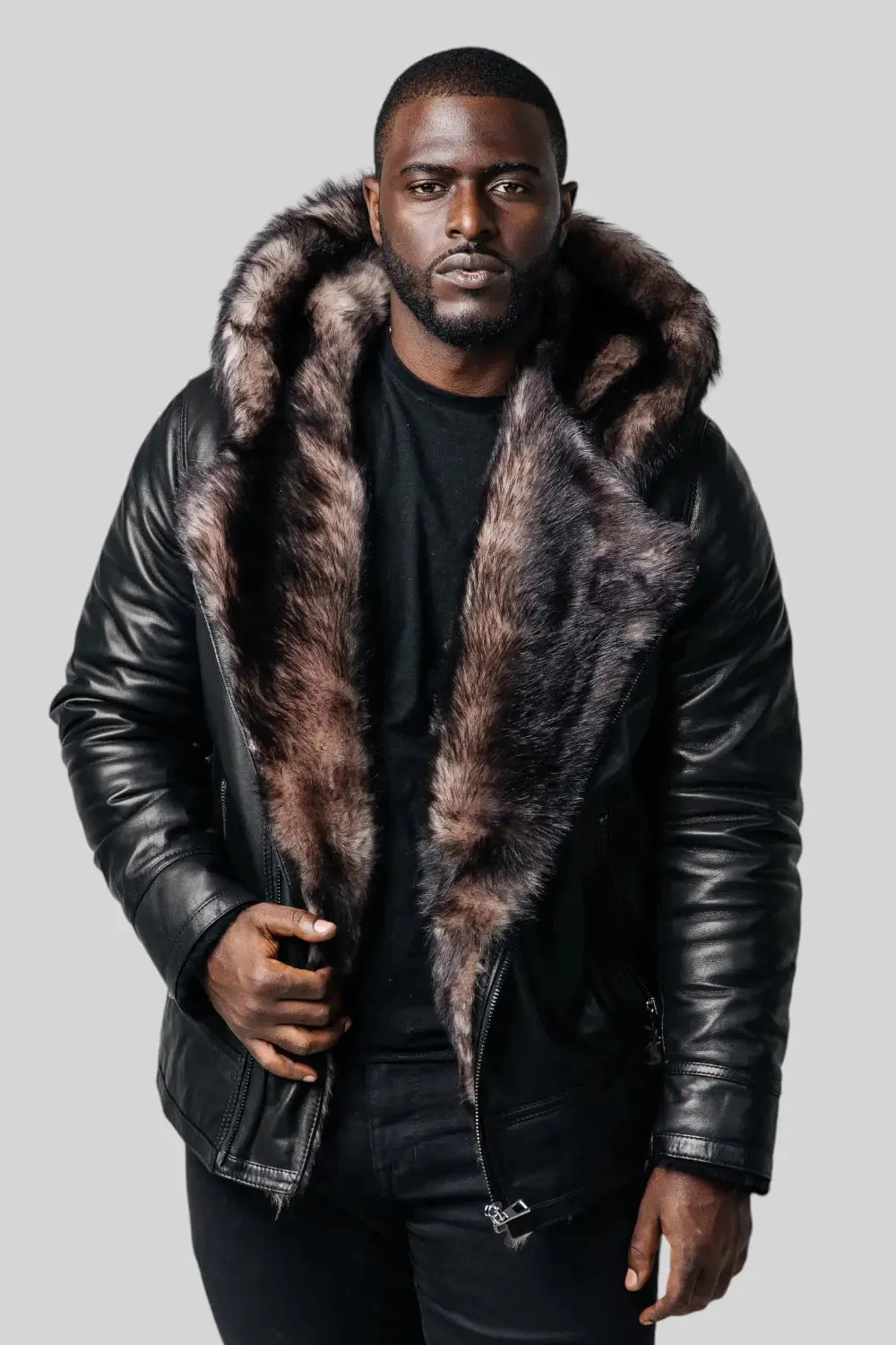 Laurent Hooded Shearing Leather Jacket