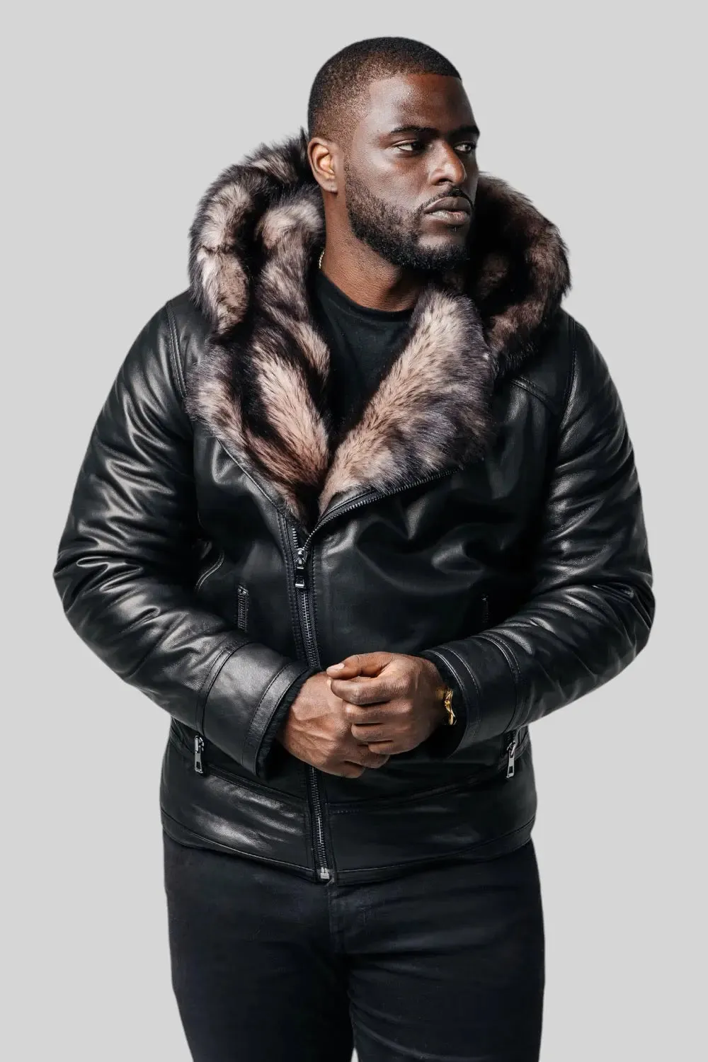 Laurent Hooded Shearing Leather Jacket