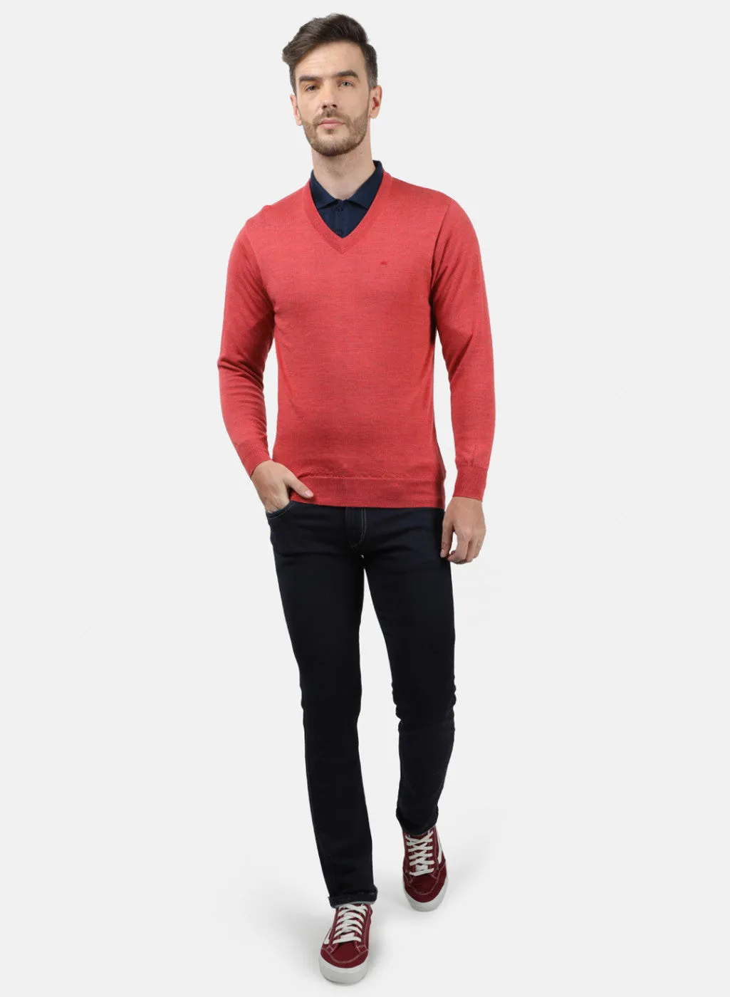 Men Light Red Solid Pullover