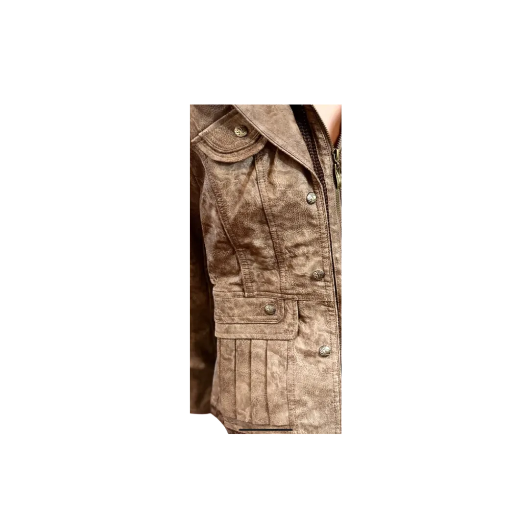 Montana Co Women's Faux Leather Wash Brown Jacket
