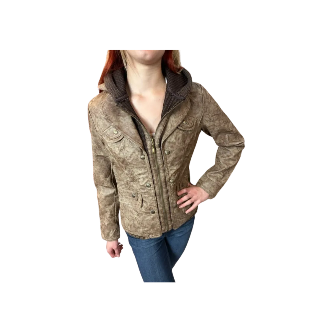 Montana Co Women's Faux Leather Wash Brown Jacket