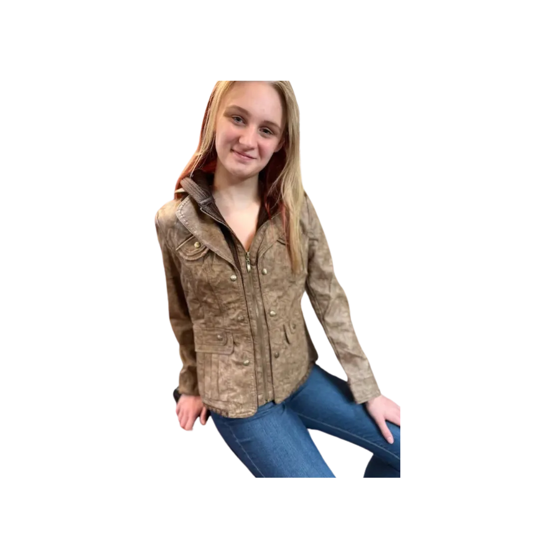 Montana Co Women's Faux Leather Wash Brown Jacket