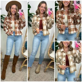 Nishelle Plaid Button Down Crop Flannel Shacket - FINAL SALE