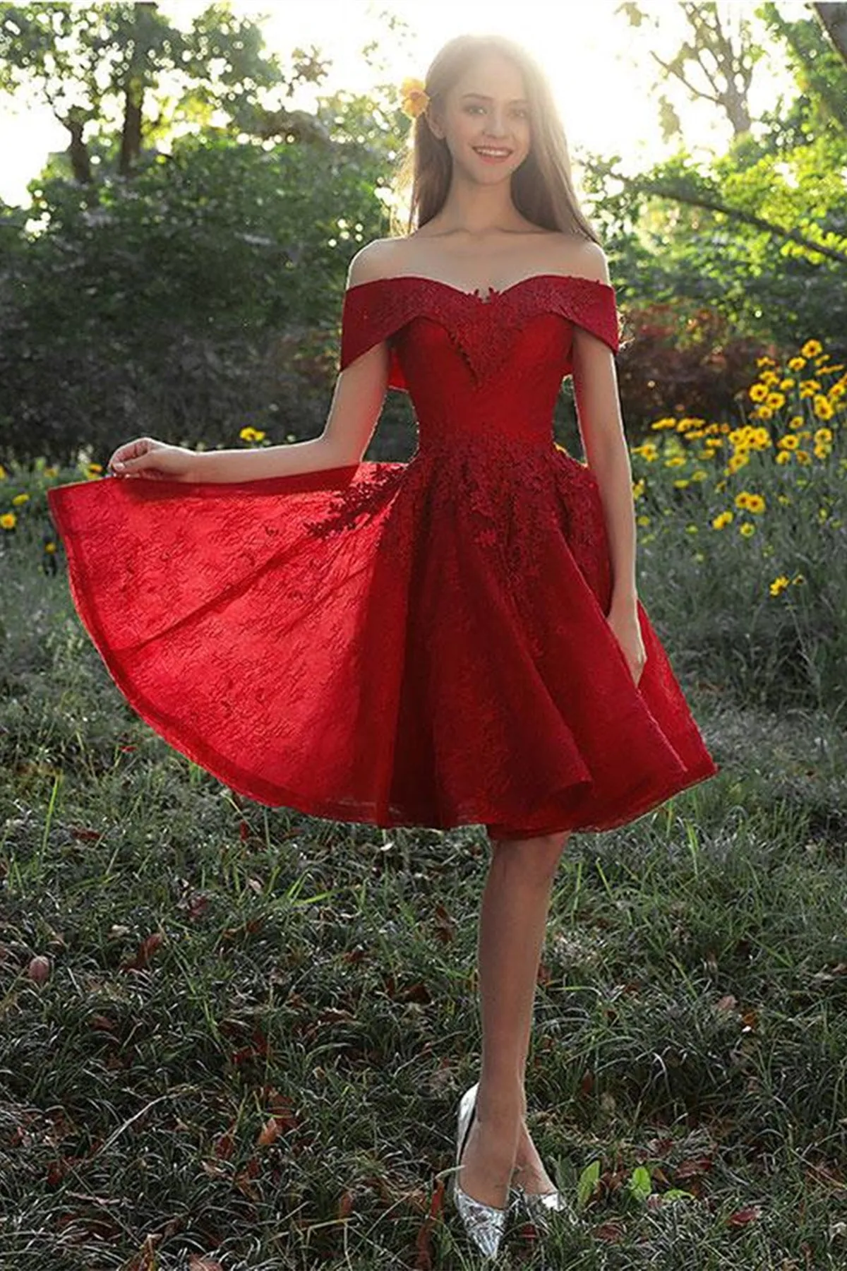 Off Shoulder Burgundy Lace Prom Dress, Off the Shoulder Burgundy Homecoming Dress, Burgundy Lace Formal Evening Dress A1628
