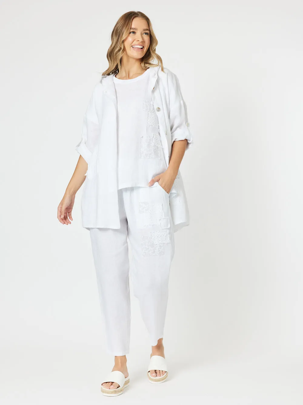 Patch Linen Top - White