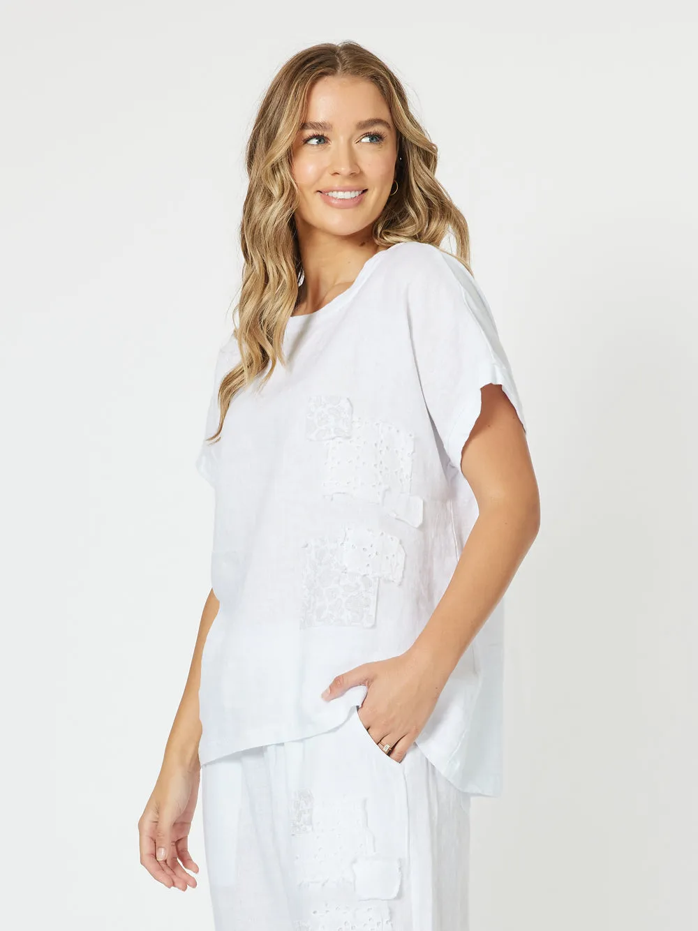 Patch Linen Top - White