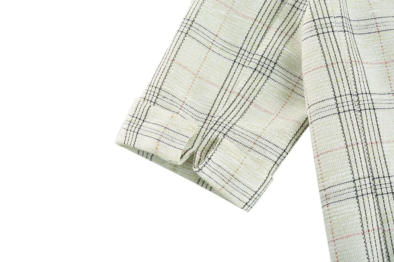 Plaid Checks Round Neck Jacket