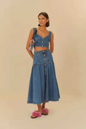 Saia Jeans Midi Gode