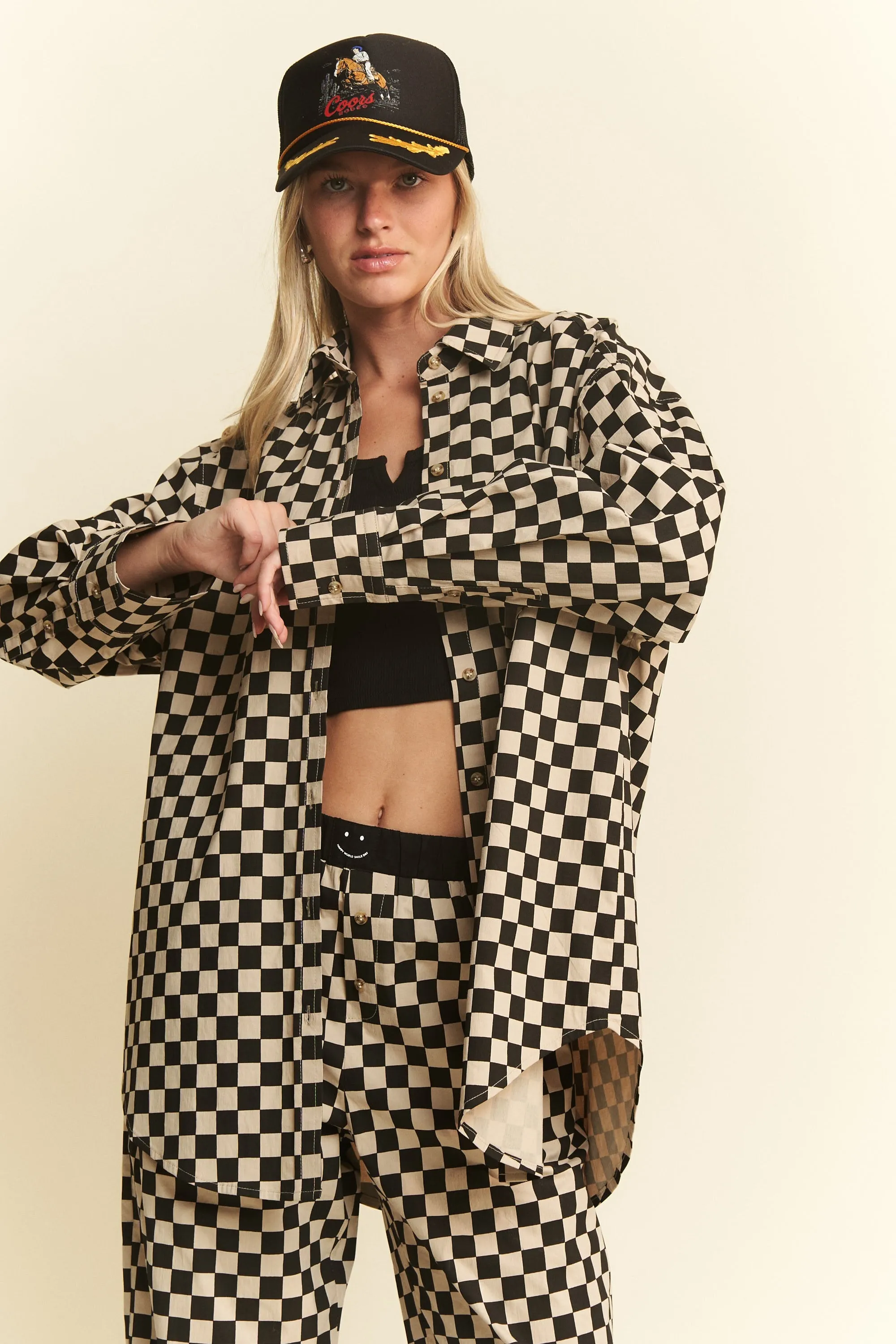 SALE* Collared Checkered Button Up Shirt - BLACK/MOCHA