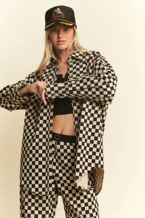 SALE* Collared Checkered Button Up Shirt - BLACK/MOCHA