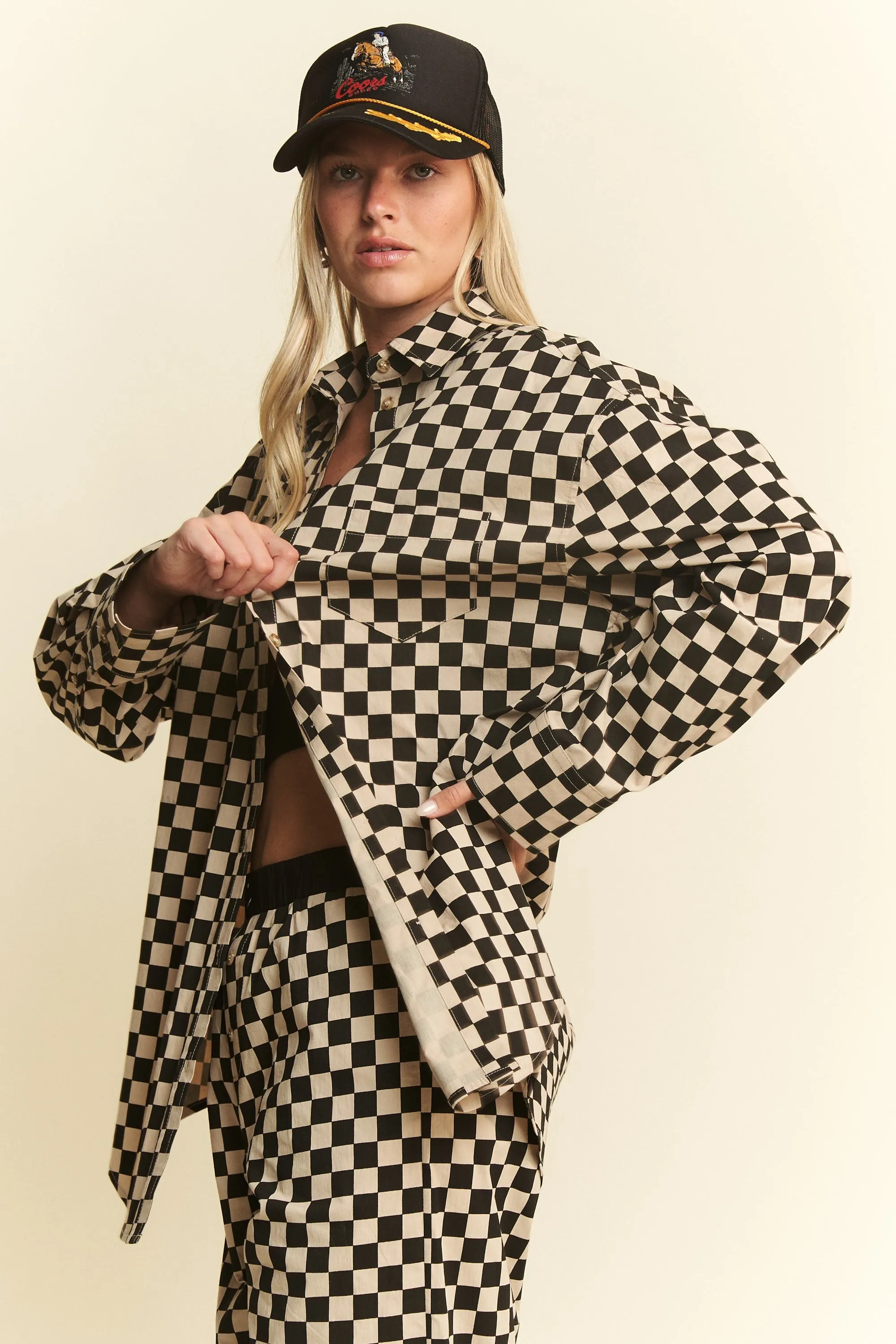 SALE* Collared Checkered Button Up Shirt - BLACK/MOCHA