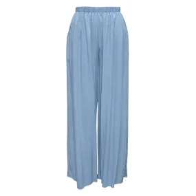Solid Long Wide Leg Pants - Blue Gray