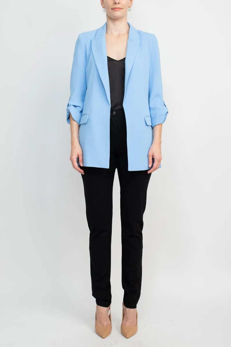 T Tahari Lapel Collar 3/4 Roll Sleeve Open Front Woven Jacket