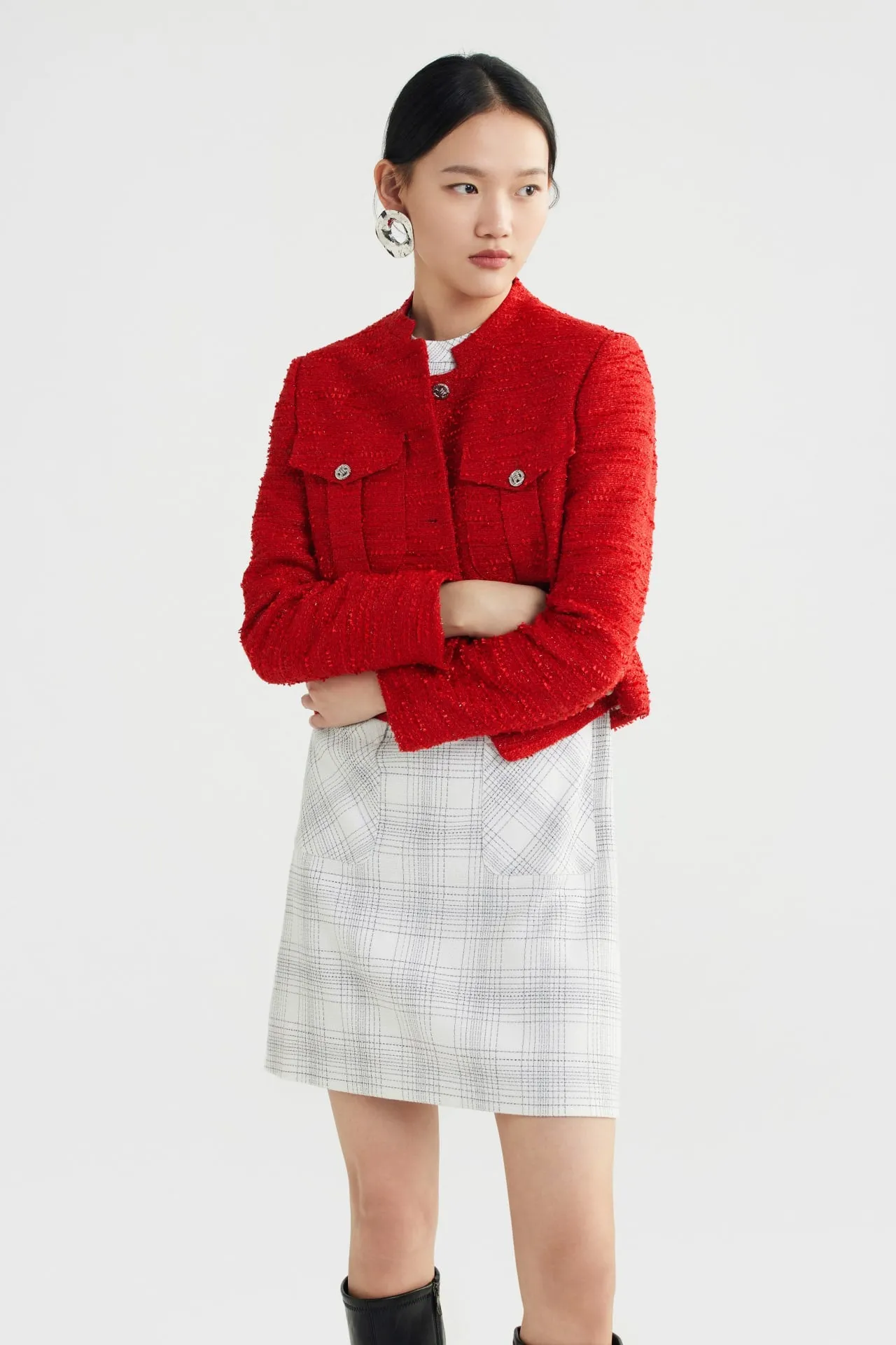 Tweed Stand Collar Jacket