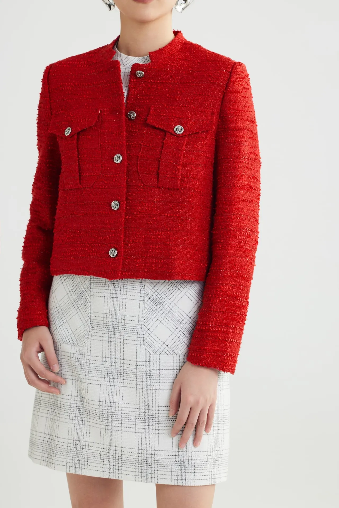 Tweed Stand Collar Jacket