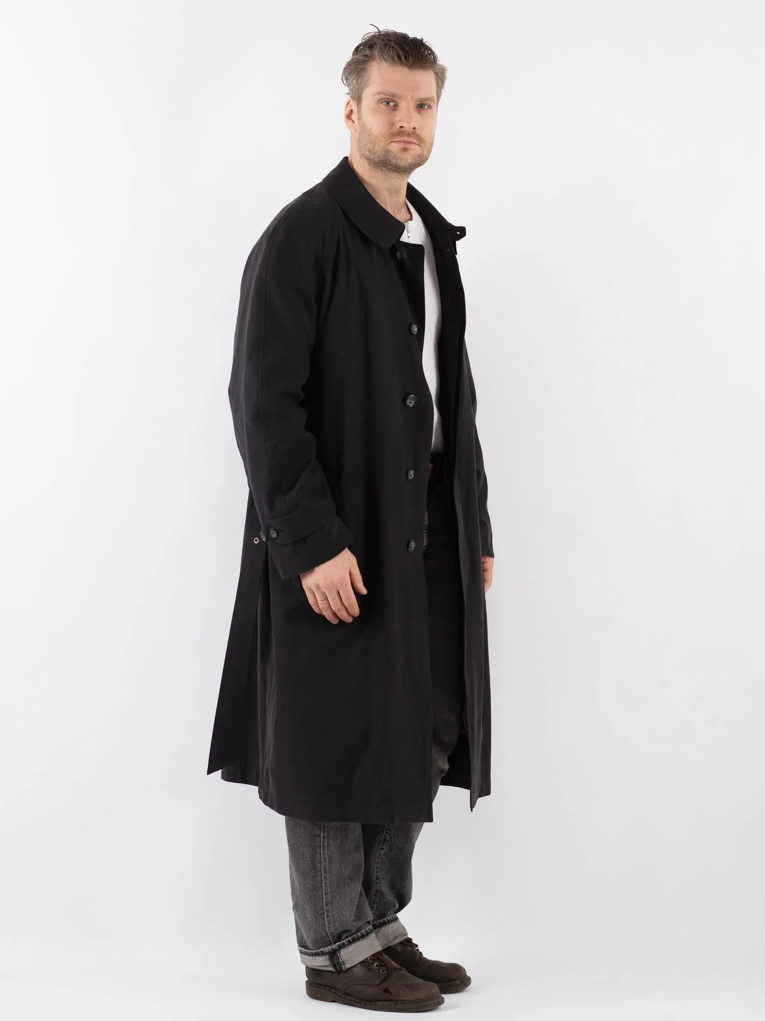 Vintage 70's Men Belted Mac Coat in Blue