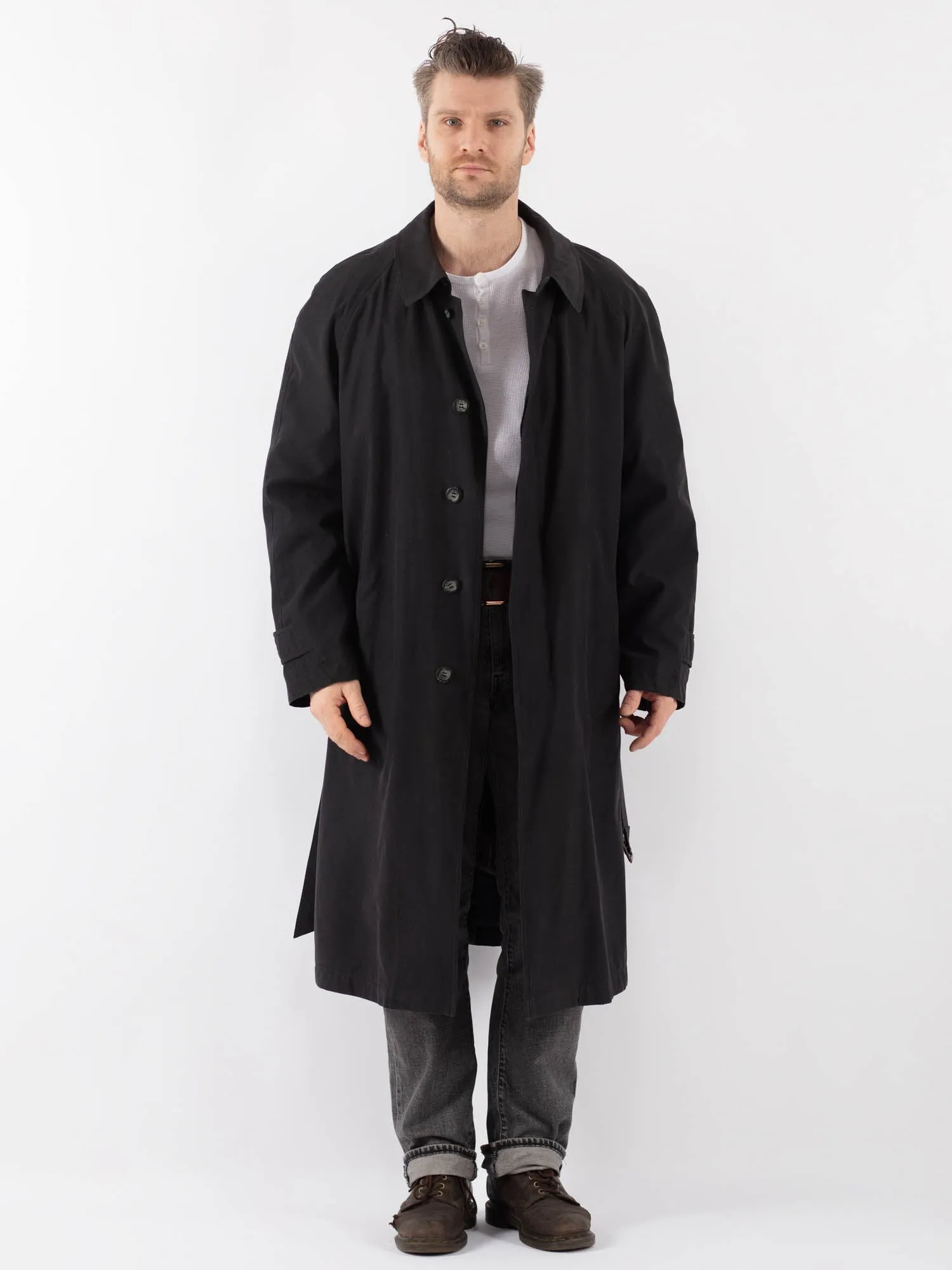 Vintage 70's Men Belted Mac Coat in Blue