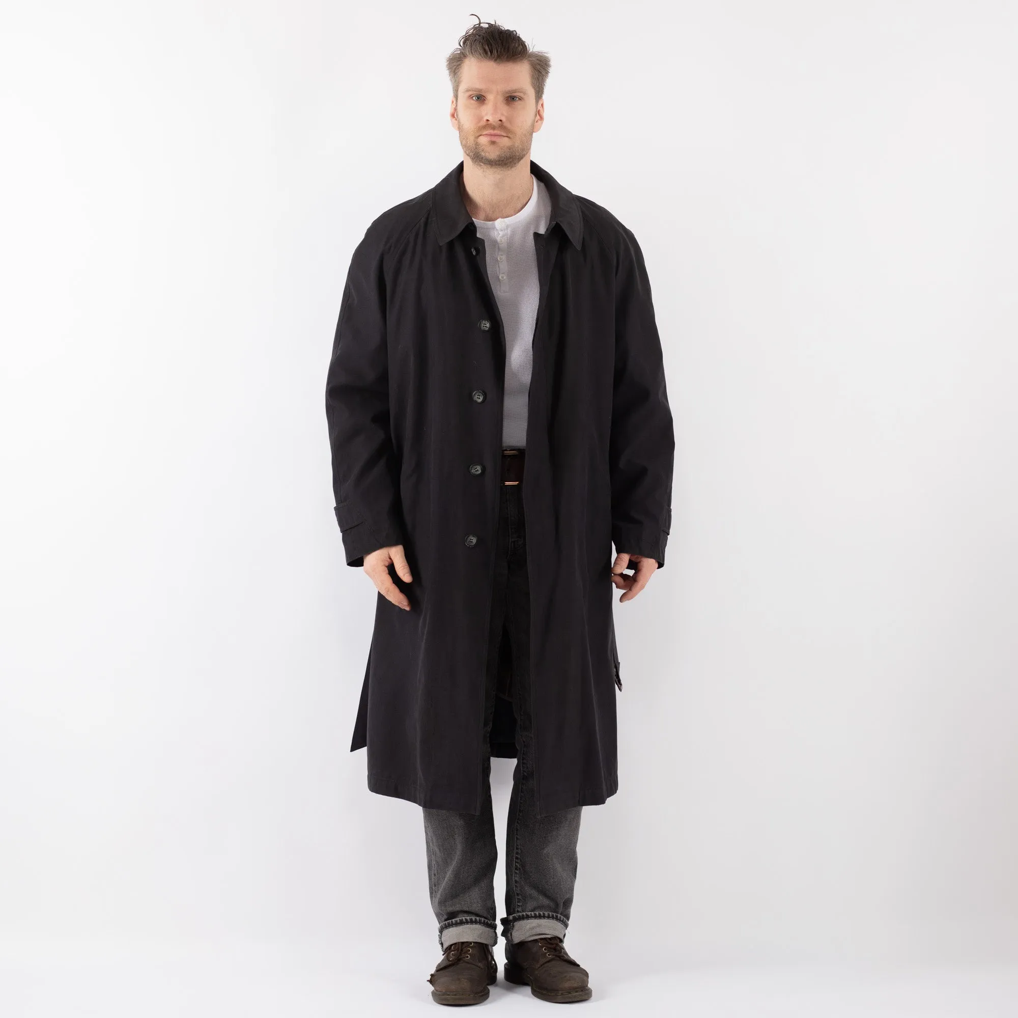 Vintage 70's Men Belted Mac Coat in Blue